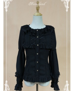 Black Doll Collar Lantern Sleeve Bowknot Lolita Blouse