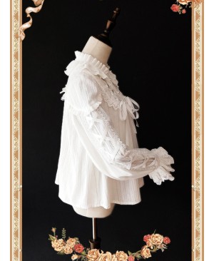 Warm Milk Tea Pure Cotton White Lace Puff Sleeve Classic Lolita Shirt