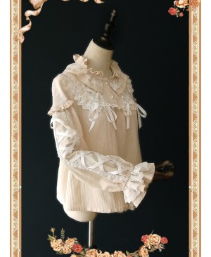 Warm Milk Tea Pure Cotton Apricot Color Lace Puff Sleeve Classic Lolita Shirt