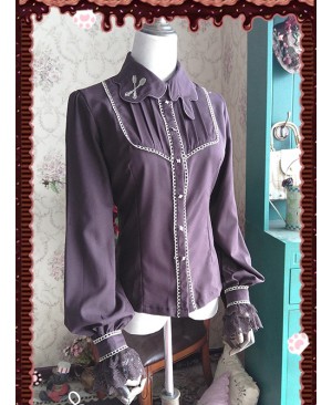 Chocolate Sauce Series Embroidery Dark Brown Long Sleeve Classic Lolita Shirt
