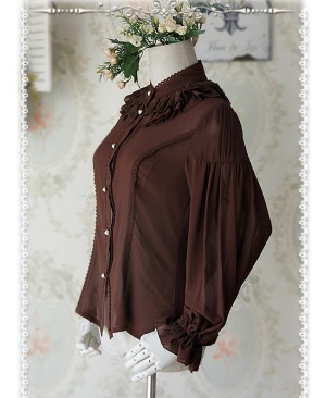 Swan Lake's Love Series Coffee Color Chiffon Long Puff Sleeve Classic Lolita Shirt