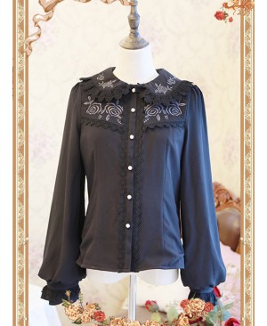 Rose Garden Series Black Thickened Chiffon Embroidery Classic Lolita Shirt