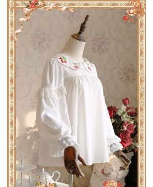 Strawberry Embroidery Series Double-sided Wear White Chiffon Lolita Long Sleeve Shirt