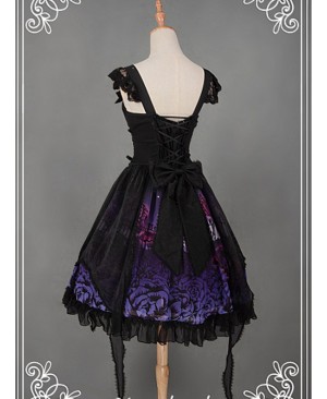 Bowknot Natural Waist & Flower Decorated Lolita JSK  - Butterfly Cemetery by Souffle Song