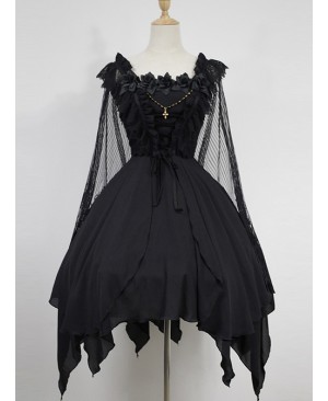 Dark Ballet Floral  Fairy Skirt Gothic Lolita JSK with Detachable Cape