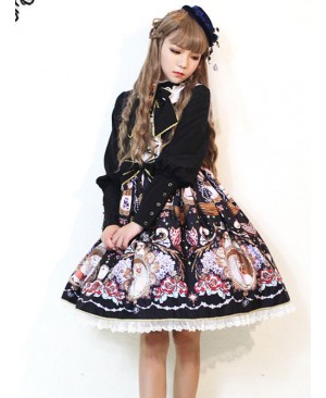 The Opera House at Midnight ~Lolita Stand Collar Long Sleeves OP Dress~Black