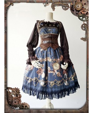 Dark Blue Mechanical Doll Bow Belt Dress