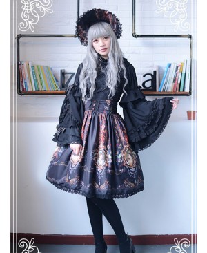 Neverland Lolita Ode to Rococo Black Lolita Skirt