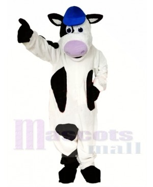 Sporty Cow Mascot Costume with Blue Hat 