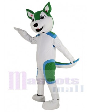 Cute White and Green Husky Dog Mascot Costume Animal