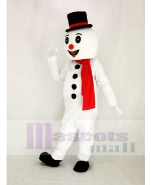 Cute Snow Man with Hat Mascot Costume Cartoon