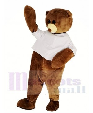 Brown Teddy Bear in White Shirt Mascot Costume