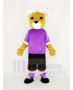 Brown Ram in Purple Mascot Costume Animal