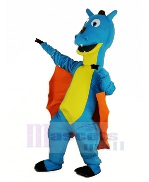 Blue Dragon with Orange Wings Mascot Costume Animal