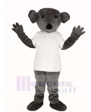 Furry Grey Koala in White T-shirt Mascot Costume