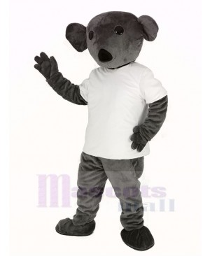 Furry Grey Koala in White T-shirt Mascot Costume