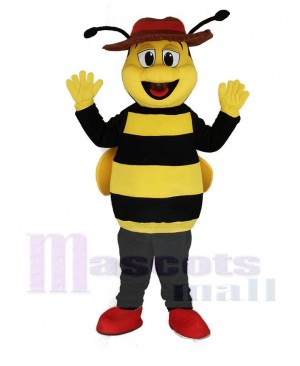 Happy Yellow and Black Bee Mascot Costume