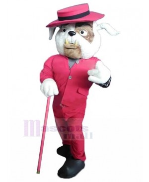 White British Bulldog Mascot Costume in Red Sports Coat