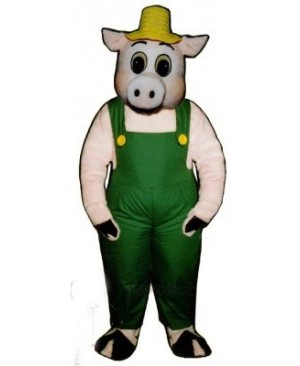 Cute Otis Oinker Pig Hog with Straw Hat & Overalls Mascot Costume