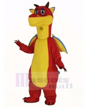 Red Dragon with Blue Wings Mascot Costume Animal