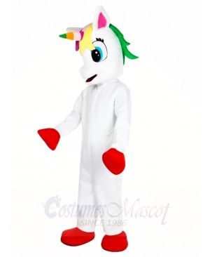 White Unicorn with Colorful Horn Mascot Costumes Myth