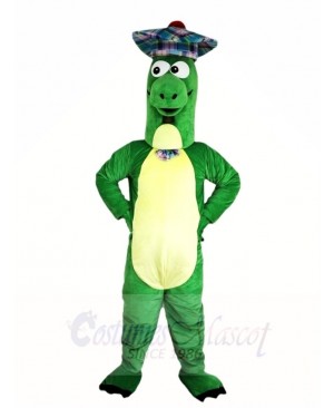 Green Dinosaur with Hat Mascot Costumes Animal