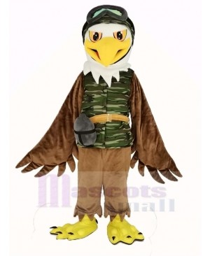 Cool Brown Eagle in Camouflage Vest Mascot Costume