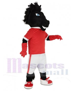 Black Horse in Red Jersey Mascot Costume Animal