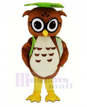 Brown Owl with Green Graduation Cap Mascot Costume Animal