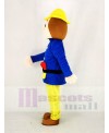 Realistic Fireman Sam In Blue Coat Mascot Costume Cartoon