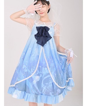 Ocean Series Whale And Jellyfish Printing Classic Lolita Blue Sling Dress