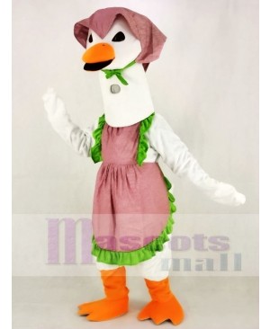 White Mother Goose with Dress Mascot Costume Animal