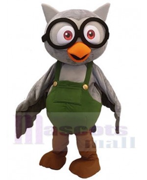 Cute Grey Owl Mascot Costume wear Glasses Animal