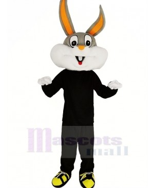 Gray and White Rabbit with Black Coat Mascot Costume