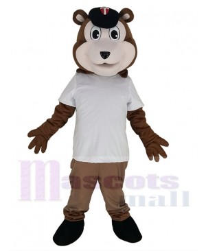 Baseball Brown Bear in White T-shirt Mascot Costume