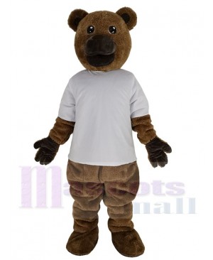 Brown Bear Mascot Costume Animal in White T-shirt