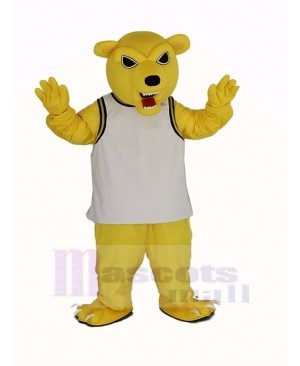 Power Fierce Yellow Bear in White Vest Mascot Costume