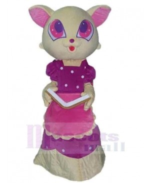 White Cat Mascot Costume Animal in Purple Dress