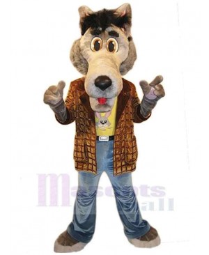 Friendly Wolf Mascot Costume Animal in Brown Clothes