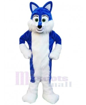 Blue and White Furry Wolf Mascot Costume Animal