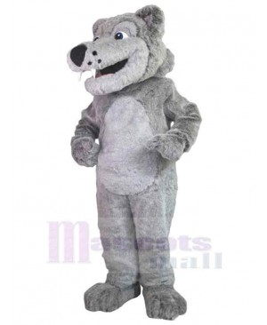 Plush Gray Wolf Mascot Costume Animal with Fangs