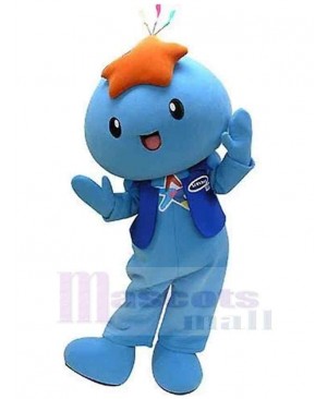 Blue Snowman Mascot Costume with a Orange Star On The Head