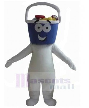 Snowman Mascot Costume with A Blue Bucket-Shaped Head