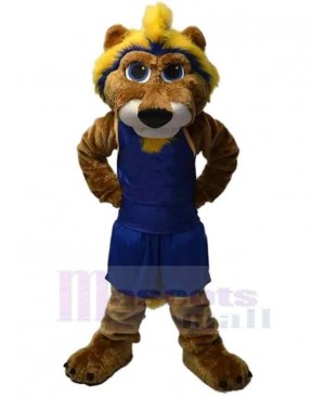 Basketball Lion Mascot Costume Animal in Navy Blue Vest