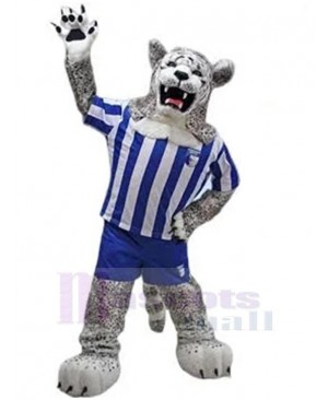 Grey Leopard Mascot Costume Animal in Blue Sportwear