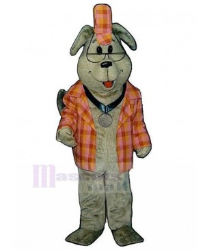 Inspector Dog Mascot Costume in Orange Scottish Pattern Suit Animal