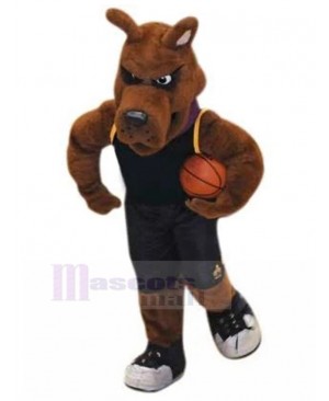 Dark Brown Basketball Dog Mascot Costume in Black Jersey