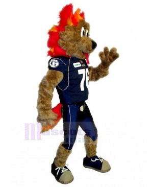 Red Hair Athlete Dog Mascot Costume with Dark Blue Football Jersey Animal