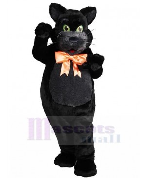 Cute Black Cat Mascot Costume with Orange Bow Tie Animal