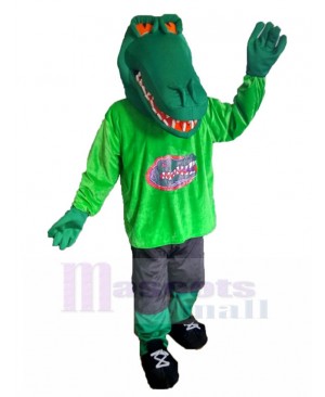 Green Muscle Crocodile Mascot Costume in Green Shirt Animal
